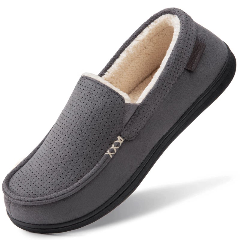 HomeTop Men's Classic Moccasin Slippers Comfy Memory Foam Indoor House Shoes Dark Gray,11 US - Image 1